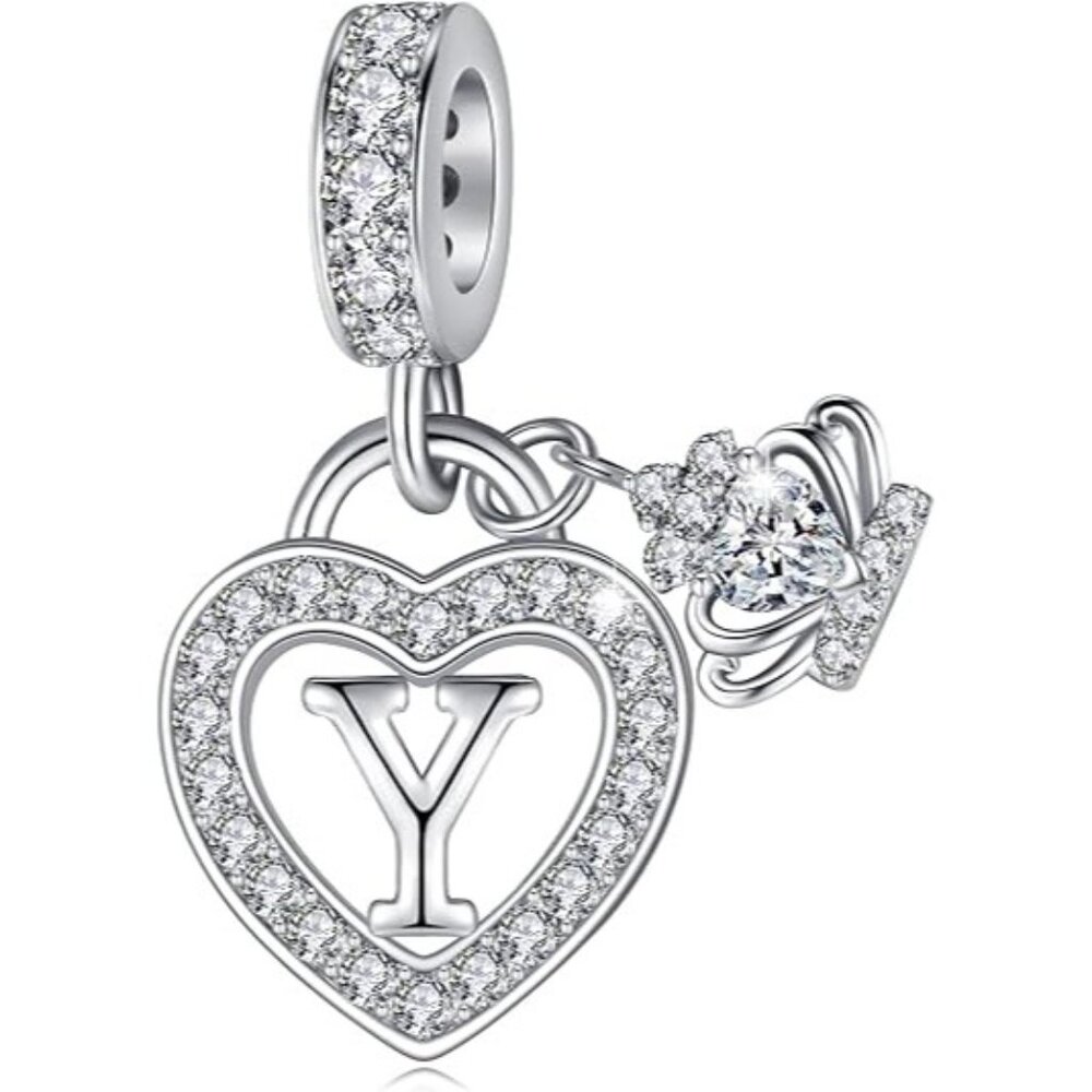 Letter Y Letter Charms Silver Heart Alphabet Initial Dangle Charms